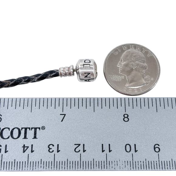 Pandora Black Leather Corded Charm Bracelet | Vintage Sterling Silver 7.5" - Picture 7 of 8